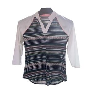 Jofit Small Henley Jersey Top Pink Stripe Golf Pickleball Stretchy Performance